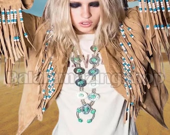Suede Fringe Jacket | Beaded Tassels, Boho Western Style
