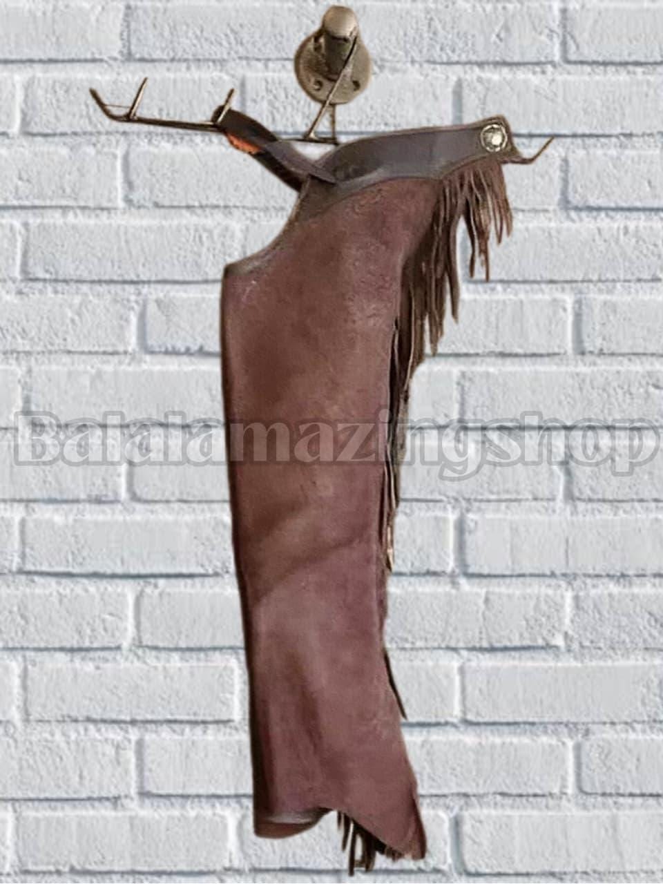 Showman Kids' Two-Tone Brown Suede Leather Chaps & Vest Outfit With Fringe – Western Wear