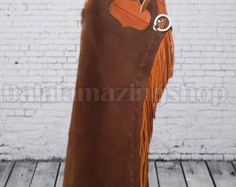 Handmade Brown Suede Leather Chinks: Western Rodeo Riding Gear