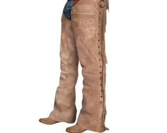 Handmade Suede Leather Chaps: Western Fringed Horse Riding Costume