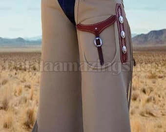 Handmade Leather Batwing Chaps: Western Ranch Rodeo Gear with Fringe