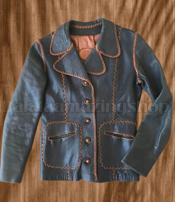 Vintage Leather Western Blazer: Hand-stitched Boho Cowgirl Jacket 