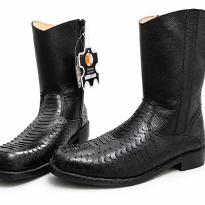 Men's Black Western Cowboy Boots Exotic Leather Square Toe Riding Boots Vintage Rodeo Boots Handmade Country Style Footwear