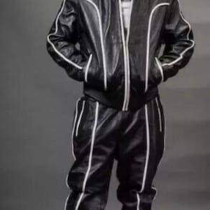 Men&#39;s Brayden PU Leather Track Suit Sweat suit Style Street wear piped.