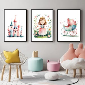 Princess Theme Nursery Wall Art Girl Room Decor,Set of 3 Princess Wall Art Prints for Girl room,Princess Wall Art Posters Digital Download