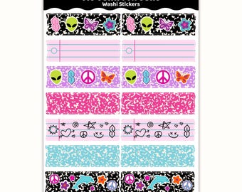 Y2K Composition Book Washi Sticker Sheet | Junk Journaling, Scrapbook, Planner Stickers
