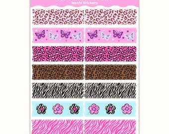 Y2K Animal Print Washi Sticker Sheet | Junk Journaling, Scrapbook, Planner Stickers