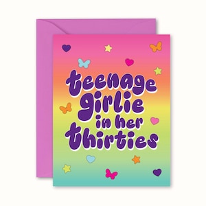Verjaardagskaart voor tienermeisje in de dertig, grappige millennial uit de jaren 90, herkenbare jaren '30
