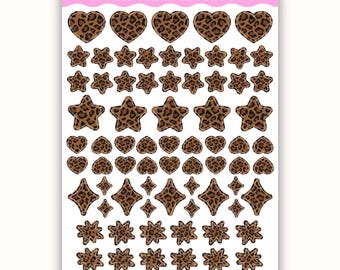 Leopard Print Heart & Star Shape Sticker Sheet | Junk Journaling, Scrapbook, Planner Stickers
