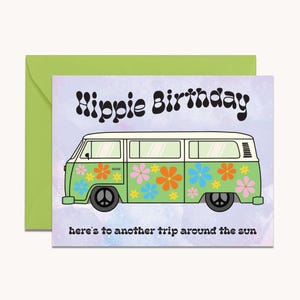 Hippie Birthday Groovy Bus Birthday Card, Retro 60s 70s style Birthday Greeting Card
