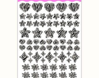 Zebra Print Heart & Star Shape Sticker Sheet | Junk Journaling, Scrapbook, Planner Stickers