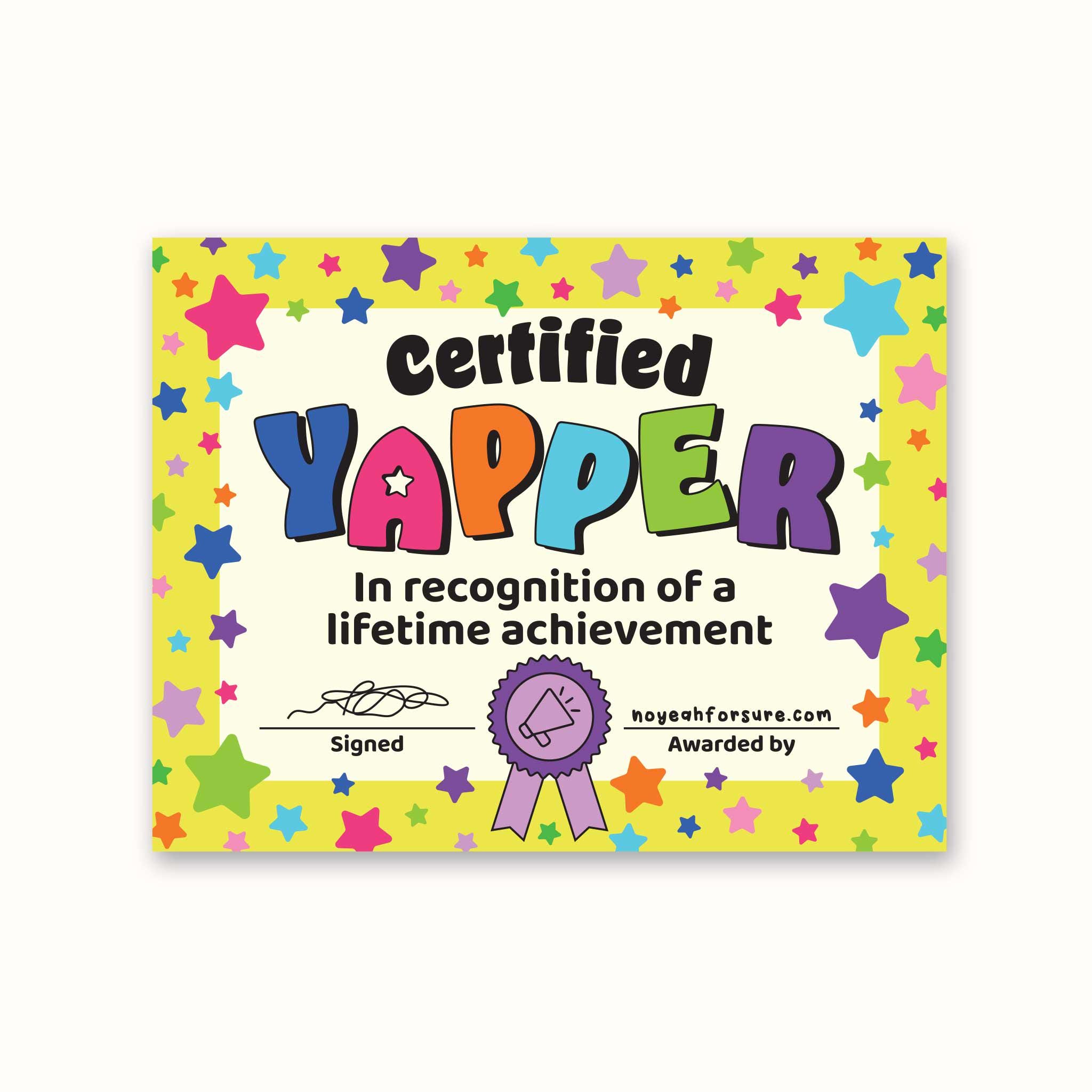 Certified Yapper Certificate Sticker, Waterproof Vinyl Sticker - Etsy