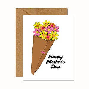 Tarjeta con ramo de flores para el día de la madre, tarjeta para mamá, tarjeta para esposa, regalo para ella