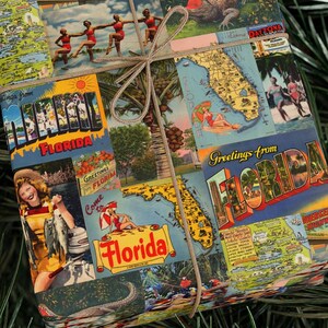 Carta da regalo vintage Florida / Rotolo da 6 piedi Carta da regalo retrò Cartoline anni '40 Miami Daytona