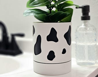 Cow Print Planter: Rustic Farmhouse Decor, 6.5" Tall