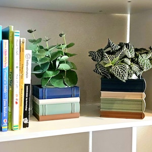 Cozy Book Planter for Readers, Stack of Books Plant Pot with Drainage, Customizable Colors