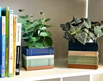 Cozy Book Planter for Readers, Stack of Books Plant Pot with Drainage, Customizable Colors