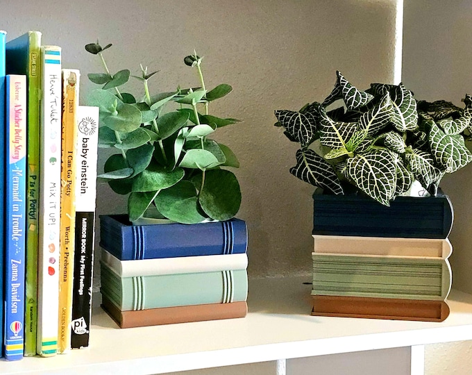 Cozy Book Planter for Readers, Stack of Books Plant Pot with Drainage, Customizable Colors