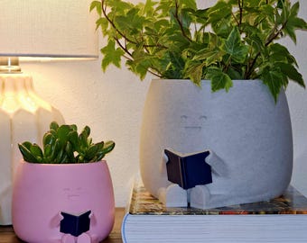 Happy Reading Planter with Drainage: Book Planter Pot for Readers