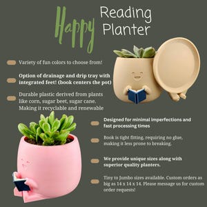 Happy Reading Planter with Drainage: Book Planter Pot for Readers, Easy Book Club Gift image 2