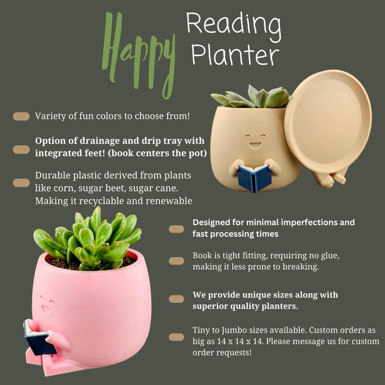 Happy Reading Planter with Drainage: Book Planter Pot for Readers, Easy Book Club Gift image 2