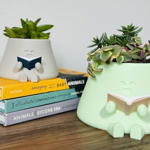 Plump Planter with a Book, Cozy Reading Pot, Book Lover Planter, Cute Home Office Decor, Gift for Her, Him, and Plant Lover,