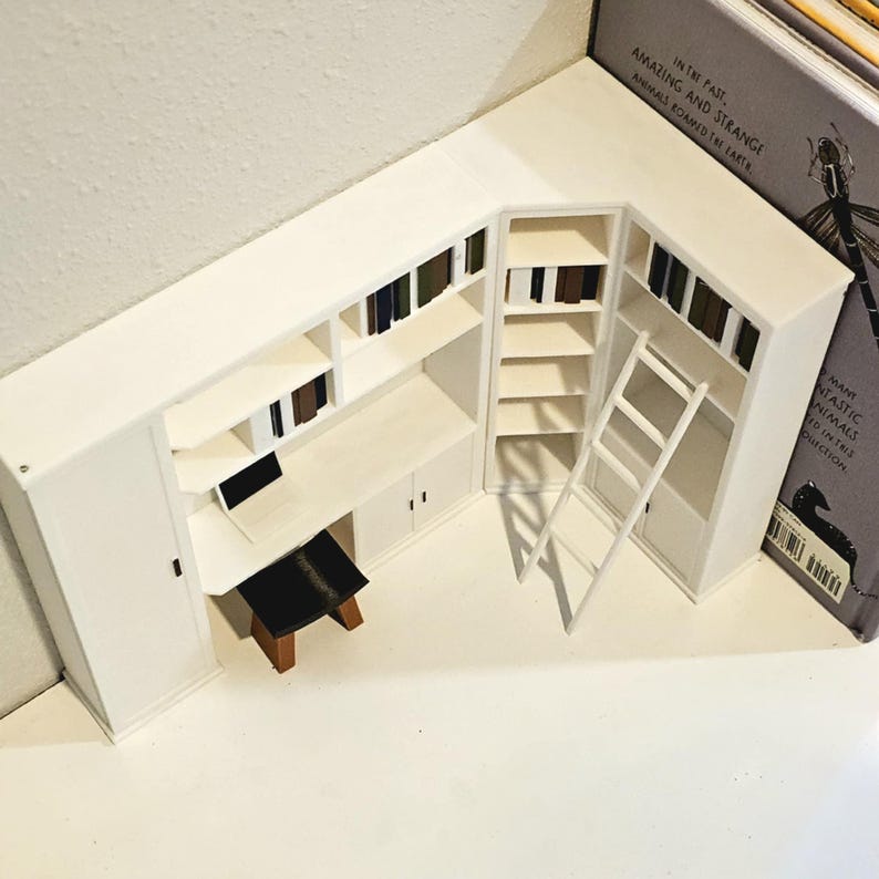 Mini Library Standee Mini Library Bookshelf With Accessories – 3D Printed Anxiety Bookcase ...