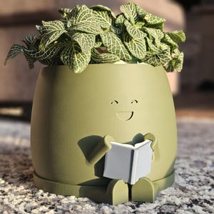 Happy Reading Planter with Drainage: Book Planter Pot for Readers, Easy Book Club Gift