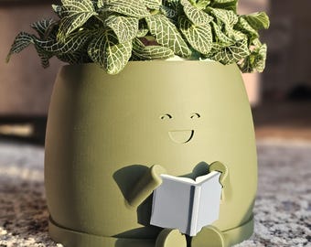 Happy Reading Planter with Drainage: Book Planter Pot for Readers, Easy Book Club Gift