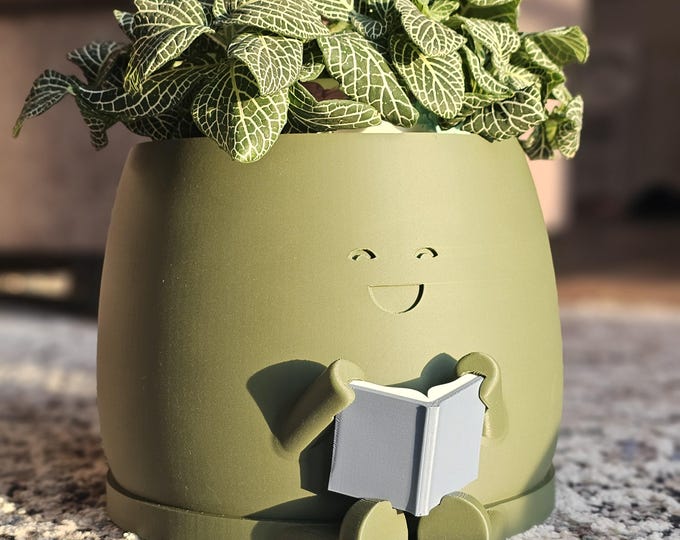Happy Reading Planter with Drainage: Book Planter Pot for Readers, Easy Book Club Gift