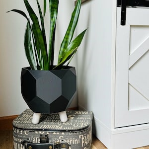 Black Geometric Planter with Legs: Modern Boho Decor