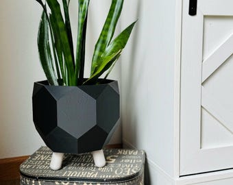 Black Geometric Planter with Legs: Modern Boho Decor