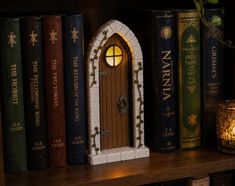 Fairy Door Book Garden, Magical Book Centerpiece with Glowing Tealight, Mystery  Reading Display for Book Lovers