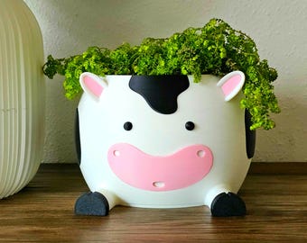 Cute Cow Animal Planter, Farmhouse Decoration, Midwest Farm Style, Cow Lover Gift, Small and Large Size, Classic Black and White