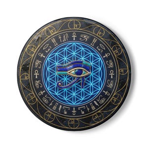 Eye of Horus Molecular Charging Coaster | Sacred Geometry Water Structuring Tool | Lapis & Electrum Alchemical Altar Coaster