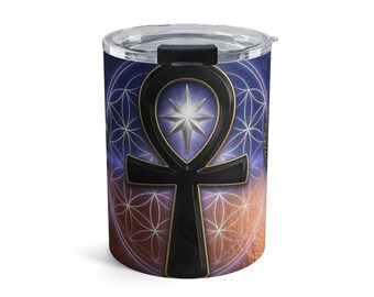 Copo Selo Sagrado da Trindade de Obsidiana | Série Nascido das Estrelas 5D | Ankh, Olho de Hórus e Frequência 3-6-9 | Edição Escriba das Sombras