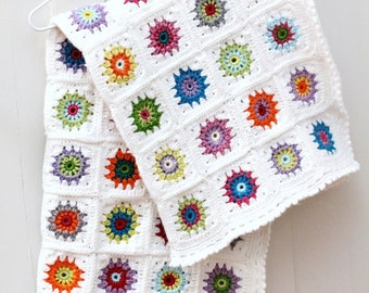 INSTANT DOWNLOAD PATTERN Crochet baby blanket afghan granny square bright colorburst throw newborn gift pdf