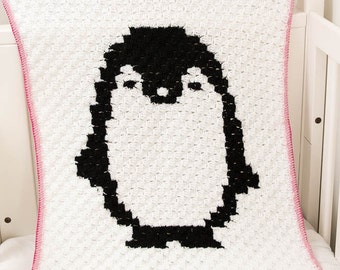 INSTANT DOWNLOAD PATTERN Crochet Monochrome Penguin C2C Graphgan Baby Blanket Pattern