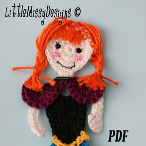 INSTANT DOWNLOAD Frozen Princess Anna inspired crochet applique motif embellishment PDF guide