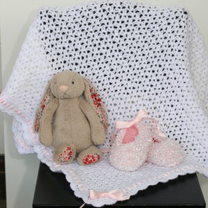 Crochet Baby Blanket Pattern Stunning Heirloom Ribboned Design Baby Blanket, Afghan, Christening/Baptism Shawl image 4