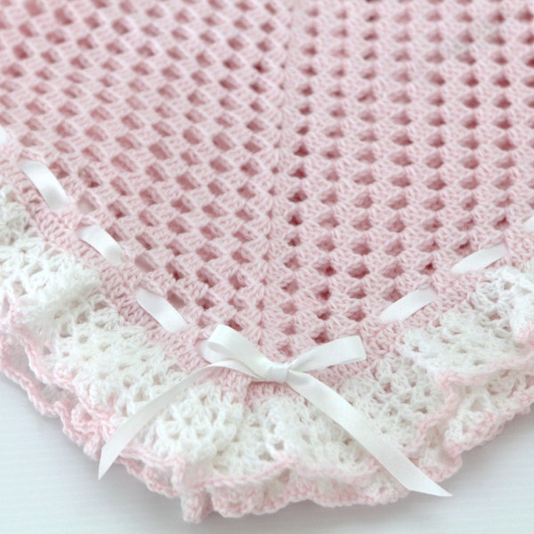 Crochet Baby Blanket Pattern-  Ribbon Heirloom Baby Blanket Afghan Christening Baptism Shawl