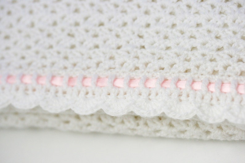 Crochet Baby Blanket Pattern Stunning Heirloom Ribboned Design Baby Blanket, Afghan, Christening/Baptism Shawl image 2