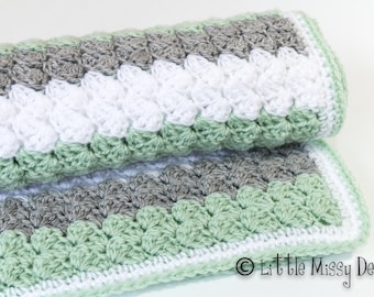 Crochet Baby Blanket Pattern: Unisex Mint, Grey, White (PDF Pattern)