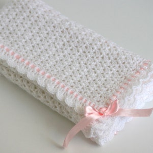 Crochet Baby Blanket Pattern Stunning Heirloom Ribboned Design Baby Blanket, Afghan, Christening/Baptism Shawl image 1