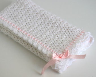 Crochet Baby Blanket Pattern - Stunning Heirloom Ribboned Design - Baby Blanket, Afghan, Christening/Baptism Shawl