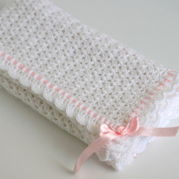 Crochet Baby Blanket Pattern - Stunning Heirloom Ribboned Design - Baby Blanket, Afghan, Christening/Baptism Shawl