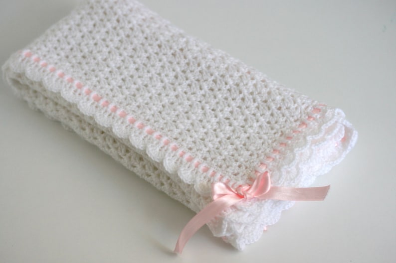 Crochet Baby Blanket Pattern Stunning Heirloom Ribboned Design Baby Blanket, Afghan, Christening/Baptism Shawl image 1