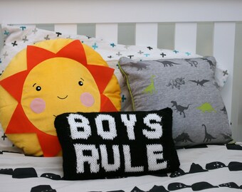 INSTANT DOWNLOAD Knitted 'Boys Rule' Bedroom decor cushion pillow knitting pattern