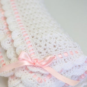 Crochet Baby Blanket Pattern Stunning Heirloom Ribboned Design Baby Blanket, Afghan, Christening/Baptism Shawl image 3
