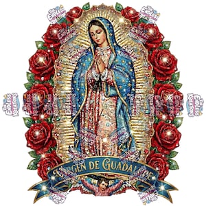 Sparkly Virgen de Guadalupe | Faux Rhinestone PNG | Instant Download image 1